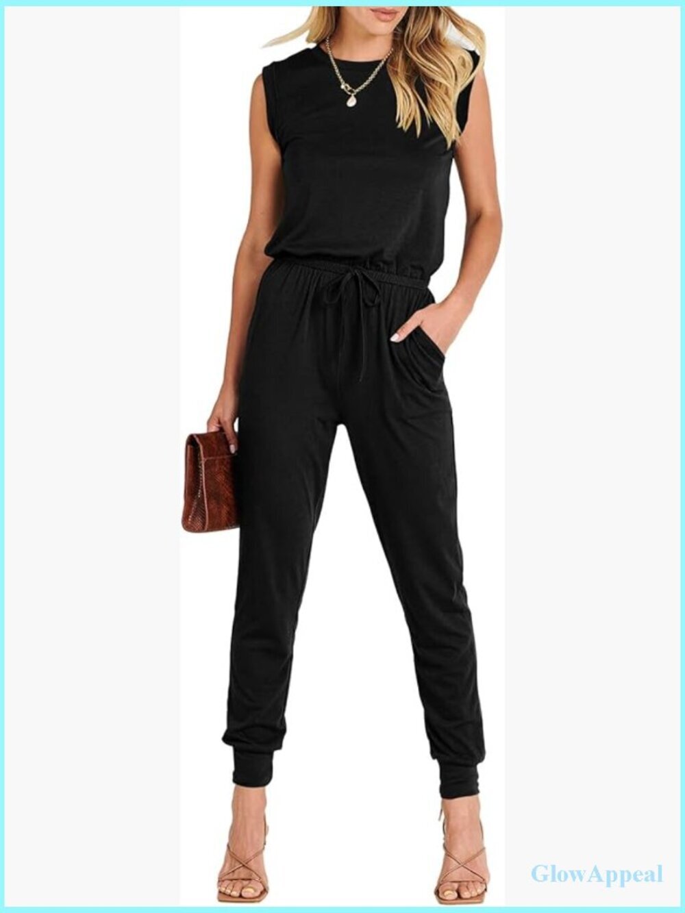Womens Summer Sleeveless Jumpsuit Casual Dressy Stretchy Crewneck Romper One